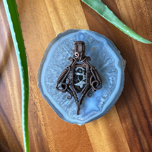 “Beetle”￼Septarian Pendent wrapped in Copper