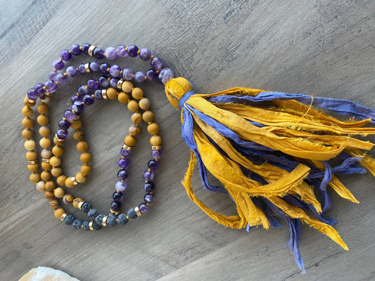 Amethyst and Mookaite Mala Beads Meditation Necklace Yoga Jewelry